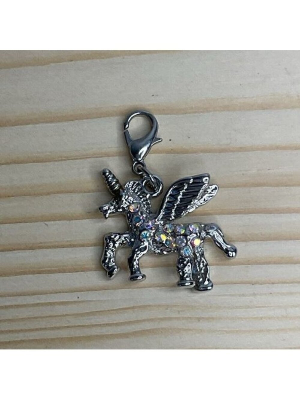 Rhinestone Unicorn Pegasus Charm Clip On Silver Y2K Fairycore Coquette Pendant